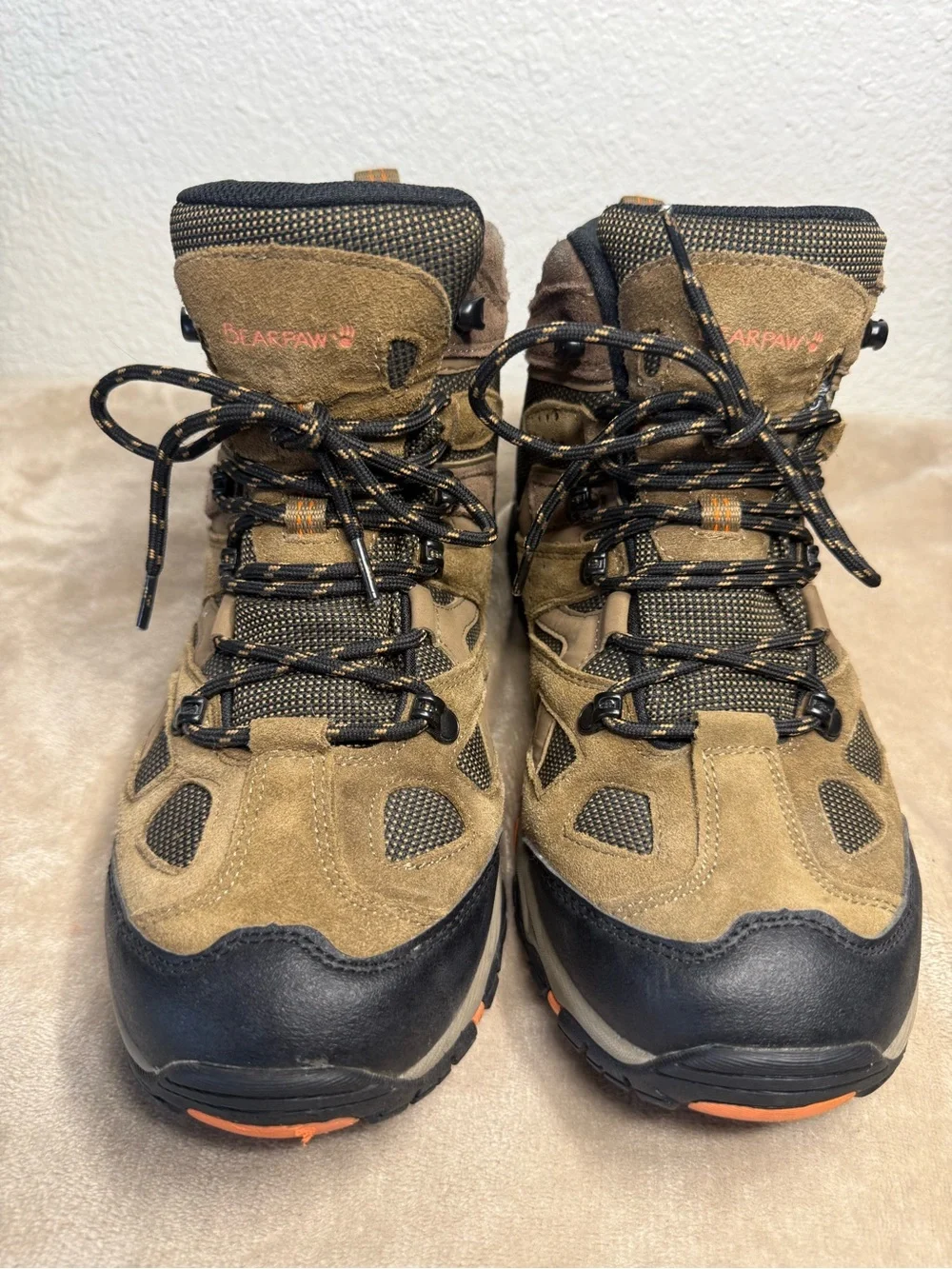 BearPaw Men's Brown and Black Waterproof Hiking Boots with Orange Accents